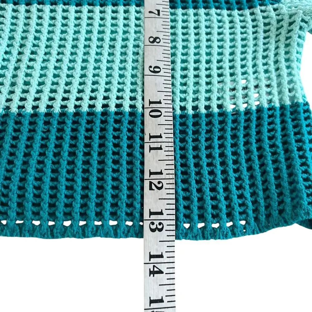 Zara Girls Turquoise Striped Crochet Sweater Top Size 9-10